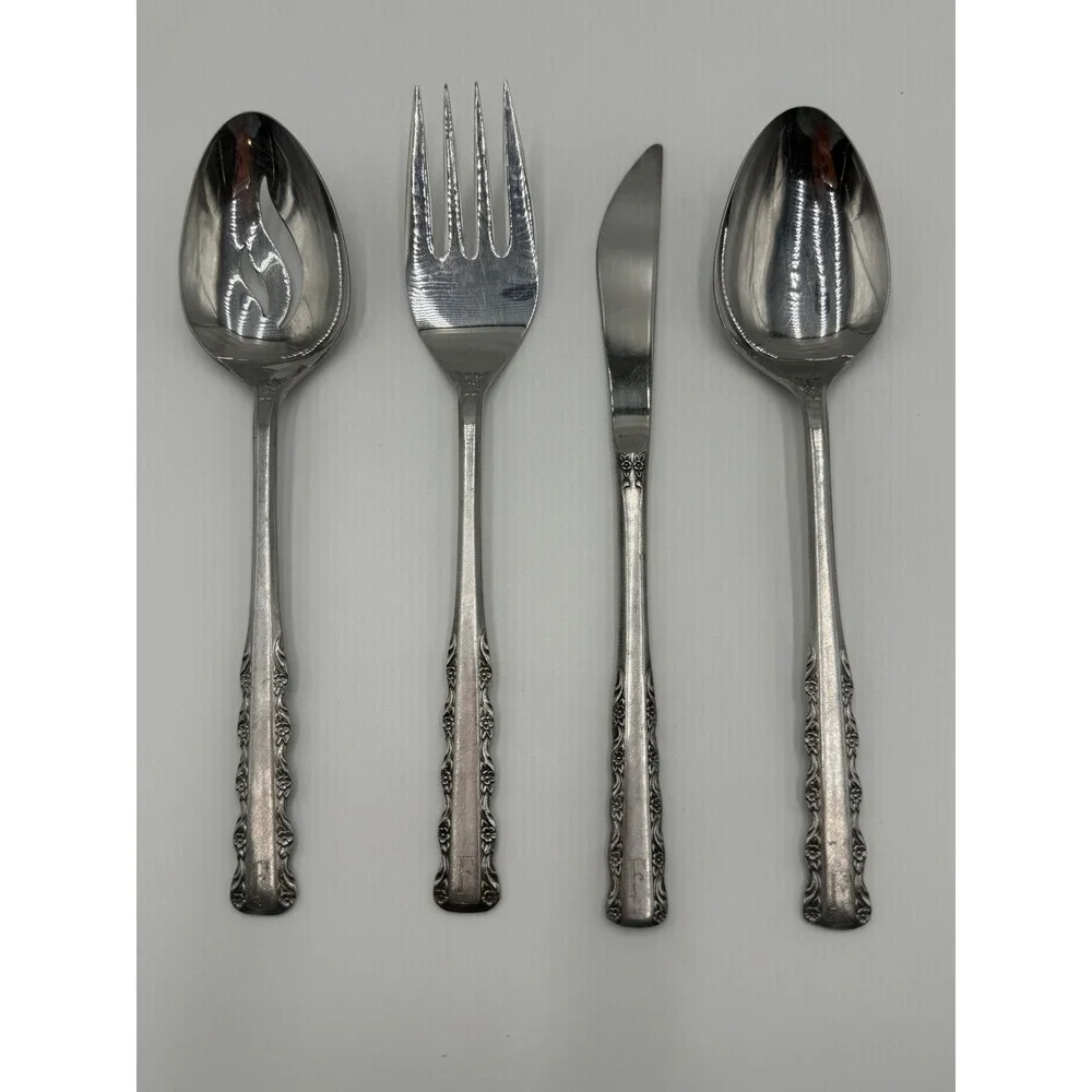 Ekco Eterna La Salla Stainless Steel Hostess Serving Set 4pc Japan Floral
